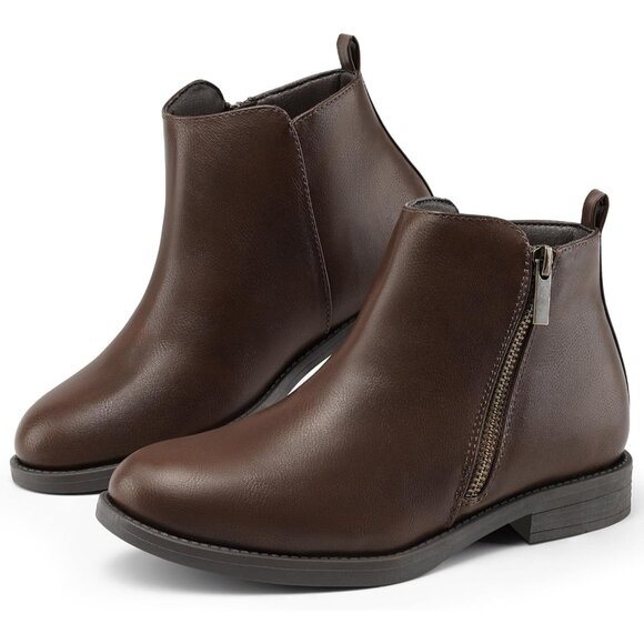 Women's Ankle Brown Boots Short Flat Low Heel Dress Chelsea Casual Classic - Picture 8 of 9